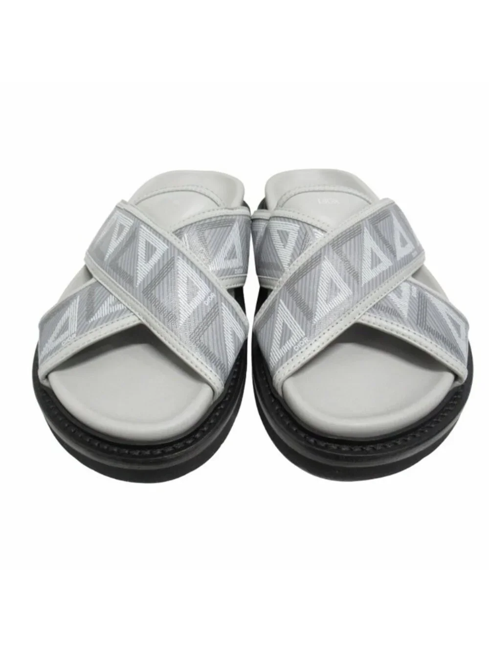 Dior Aqua CD Diamond Leather Sandals Shoes Logo Slide 39 Gray - Picture 4 of 7